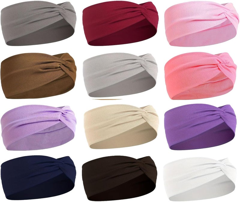 Luuao 12 Pcs Stretchy Sport Headbands for Women,Absorbed Sport Headband Soft Twist Knotted Headbands for Yoga, Workout Daily Life - Image 1